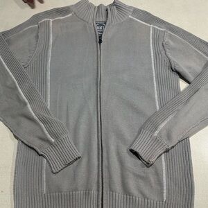 BKE Men’s Full Zip Ribbed Knit Sweater Jacket Gray Mock Neck Casual